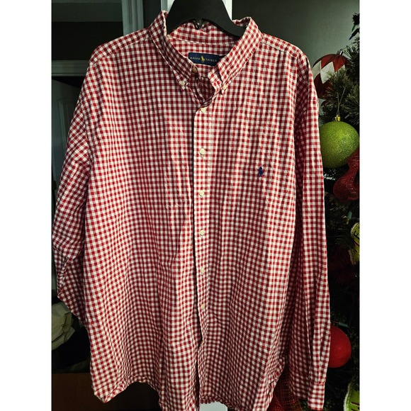 Ralph Lauren Other - Ralph Lauren Mens Red Gingham Long Sleeve Button Up Shirt Polo Pony Logo Siz 3XB